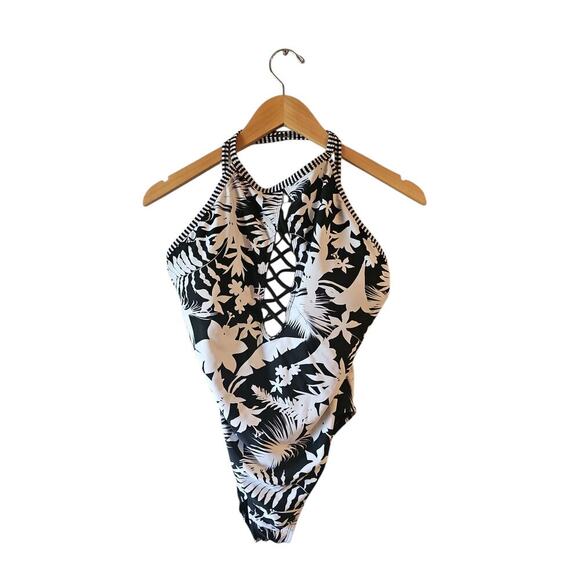 Bleu Rod Beattie Between the Lines High Neck One Piece Swimsuit sz 14 black new - Picture 4 of 6